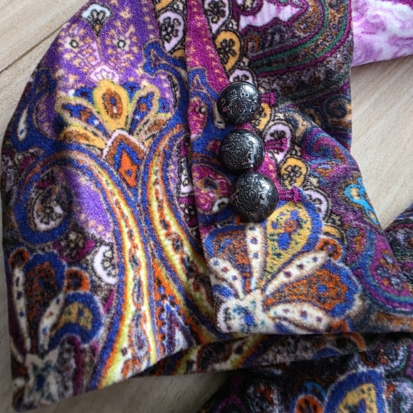 Basler Purple Multicolor Paisley Print Blazer Velvet Collar Jacket Medium - Picture 7 of 16